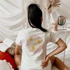 Positivity Vibes Only Pink Checkered Smiley T shirt